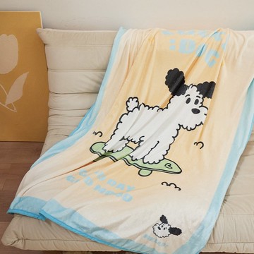 奶黃捲毛狗午睡毯 少女柔軟休閒沙發蓋毯 夏季法蘭絨辦公室午睡毯