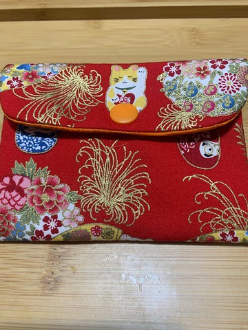 文青風開運印章加厚袋-戀戀招財貓 熱情紅 禮物 加厚收納 口紅袋