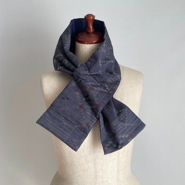 【獨一無二】和服古布圍脖 頸圈 - 羊毛混紡深紫灰紋與深藍純棉