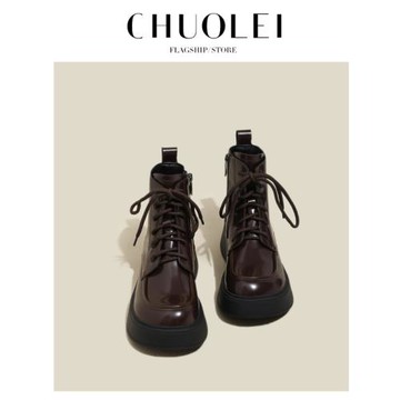 厚底小皮鞋女2023春秋季新款單靴復古英倫風樂福鞋系帶大頭馬丁靴