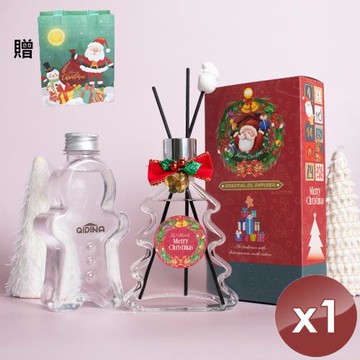 QiMart 狂歡聖誕樹造型硅藻土香氛擴香瓶+補充瓶+聖誕禮袋組x1組