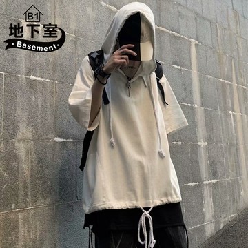 帽T 休閒素面抽繩五分袖連帽短T【NL621036】
