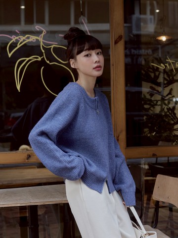 圓領混織雙拉鍊針織