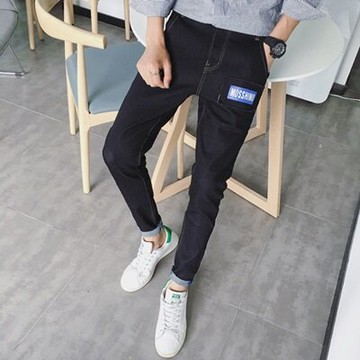 九分褲小腳牛仔褲-簡約貼布印花休閒男褲子73qy23【獨家進口】【米蘭精品】