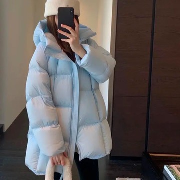 超輕90鵝絨保暖面包外套新款連帽中長款雲朵時尚冬季加厚羽絨服鑫弘-素時衣櫥