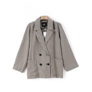 諾諾E站【MK】秋裝 簡約韓版甜酷休閑格子西裝外套潮流百搭上衣