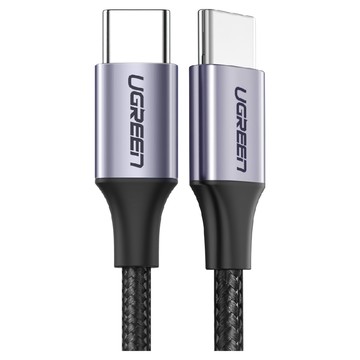 UGREEN 綠聯 USB-C/Type-C 3A快充傳輸線 公對公傳輸線 60W快充 金屬編織版 1m  灰色  1條