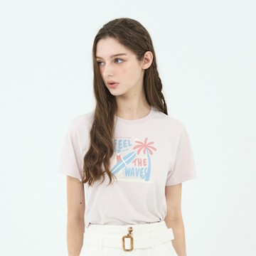 GIORDANO 女裝夏日印花短袖上衣 - 79 淺粉