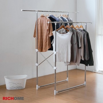 RICHOME 不鏽鋼萬能雙桿伸縮曬衣架W110-180xD50xH91-160CM