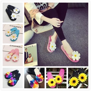 時尚海邊度假女鞋太陽花平底沙灘人字拖夾腳涼拖鞋七彩向日葵拖鞋