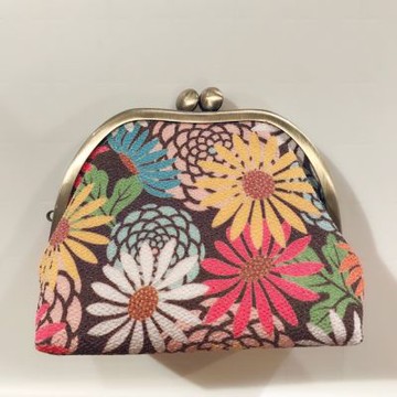 【和夢兔】京都宇治大型口金包-現代花(棕)