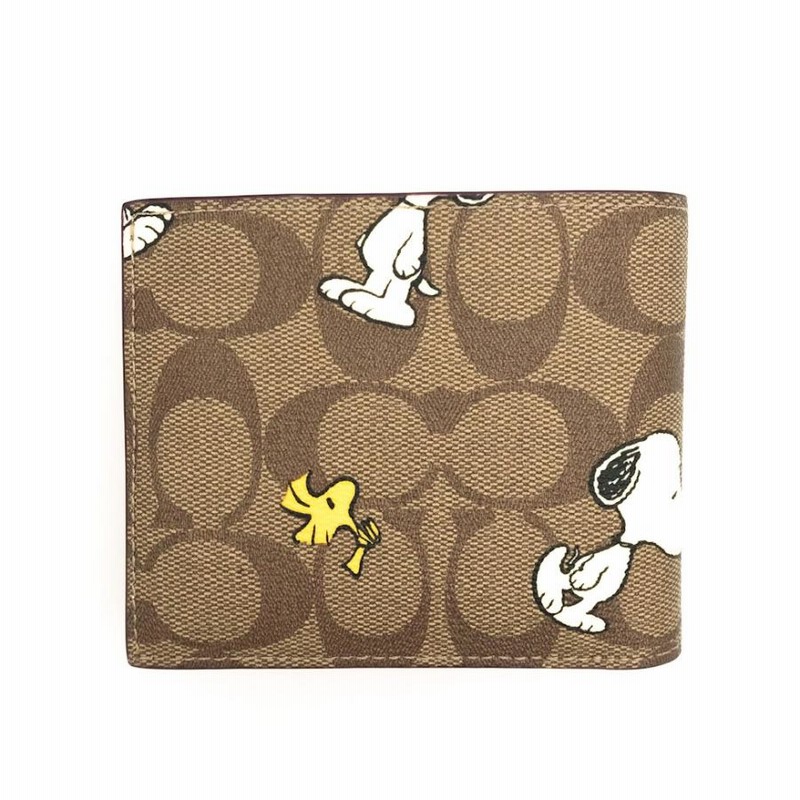 COACH コーチ COACH X PEANUTS 3-IN-1 ウォレット・シグネチャー・スヌーピー ウッドストック 二つ折り財布 カーキ/ブラウン/マルチ CE714 QBE7V アウトレット品 ユニセックス【未使用】【買取品】