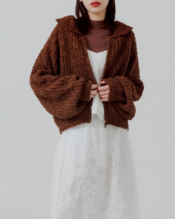 質感澎袖軟綿紗球針織外套 三色售