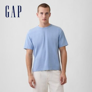 【GAP】成人厚磅短版T恤-灰藍色/杏仁棕(715775)