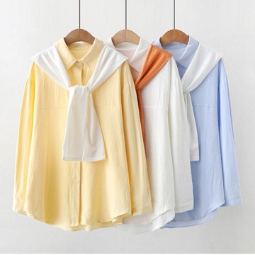 有披肩的襯衫長袖休閑外套寬松韓版假兩件披肩中長款襯衫設計感