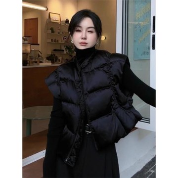 歐貨2025新款高級感炸街小個子黑色寬松棉衣棉服背心馬甲女秋冬季