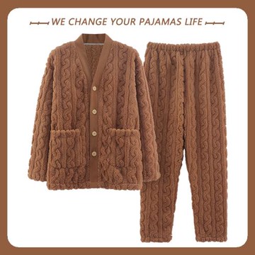 北極絨男士睡衣秋冬季珊瑚絨加厚加絨青少年法蘭絨冬天家居服套裝