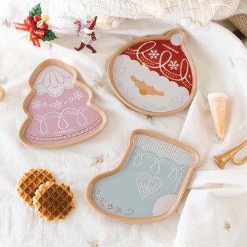 夢田良品 出口星爸爸圣誕老人圣誕樹圣誕襪節日裝飾盤零食甜品碟