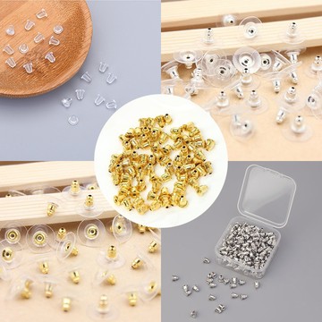 [現貨在台附發票] 耳環配件 DIY 飾品配件 透明 橡膠塑料耳堵 防掉 耳釘塞 耳環耳塞 金色銀色耳堵