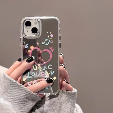 簡約愛心音樂適用三星a55手機殼鏡面a53a54a52高級感a15a16a25a4保護套a35a34卡通s24ultra網紅s23fe防摔s22+