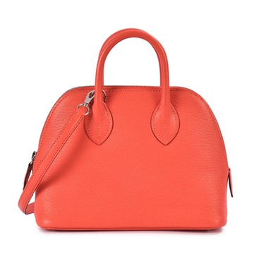HERMES 愛馬仕 Mini Bolide 山羊皮手提迷你斜背包-珊瑚橘
