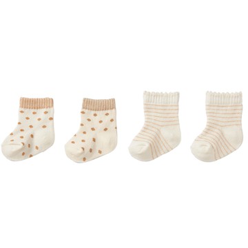 akachan honpo - 新生兒有機棉襪 2雙組-淺卡其色 (7～9cm)-日本製