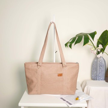 經典帆布方塊寬版學院包#82水洗奶茶色