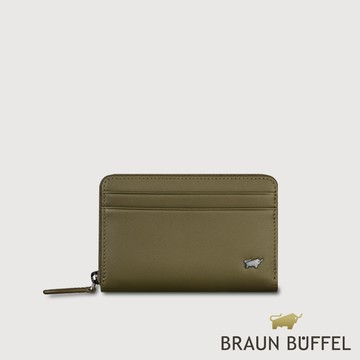 【BRAUN BUFFEL 德國小金牛】台灣總代理 斯杜迪歐 拉鍊零錢包-橄欖綠/BF566-163-MIO