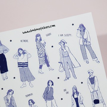 霧膜割型貼紙 單色女孩 藍