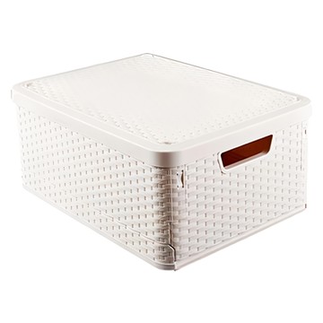 SHCJ 生活采家 衣物玩具可折疊堆疊附蓋收納箱 B228+1 44x33x19cm  小號(22L)  奶油白  1個