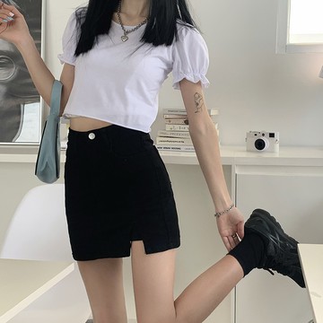 【太妮絲F15】現貨 S-L韓系 小性感 開叉裙 牛仔褲裙 黑裙 短裙 牛仔裙 包臀裙 開叉