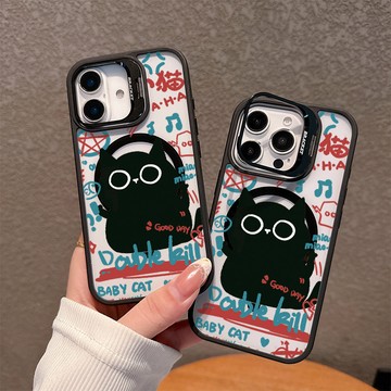 音樂貓咪適用蘋果17/16promax手機殼iPhone15plus磁吸殼14pro亞克力13鏡頭支架12防摔11硬殼