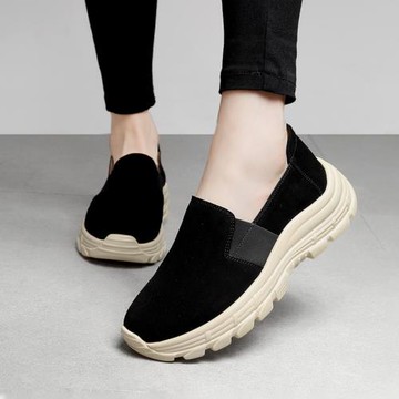 老北京布鞋女鞋秋冬新款厚底一腳蹬軟底舒適媽媽鞋休閑真皮搖搖鞋