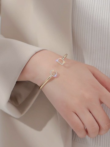 高級感情侶開口水晶手鐲ins小眾設計字母鐲子簡約手鏈輕奢首飾女