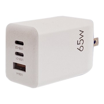 POLYWELL 寶利威爾 65W 氮化鎵快充頭 雙USB-C + USB-A充電 PW15-T05-A104  白色  1個
