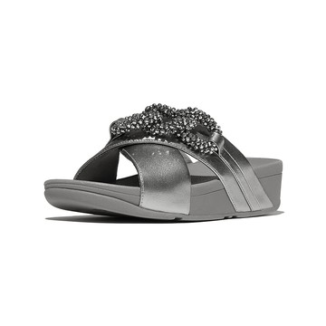 FitFlop LULU 串珠鏈條皮革交叉涼鞋-女(銀色)