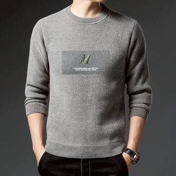 秋冬季圓領毛衣男韓版大碼潮流加絨加厚青少年印花套頭衛衣針織衫