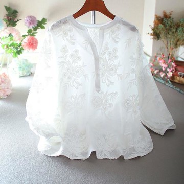 2025韓版春夏寬松洋氣質白色復古蕾絲繡花文藝ins純棉襯衫女上衣