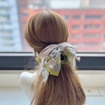 蝴蝶結鯊魚夾抓夾相交夾髮夾髮飾頭飾-黃綠色
