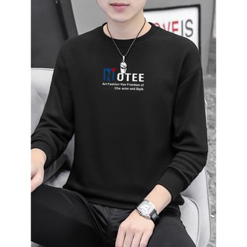 320g重磅圓領衛衣男潮流寬松百搭黑色加絨保暖長袖t恤套頭無帽衫