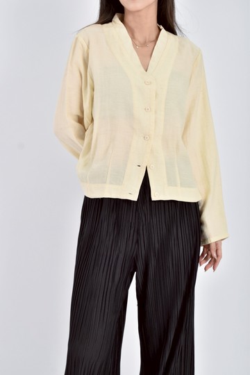 (L) 大拙質感棉質長袖素面黃色襯衫上衣