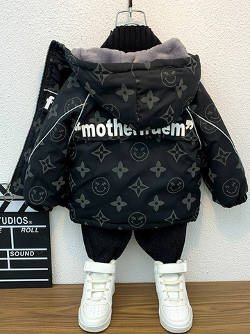 男童外套秋冬款2024新款加絨洋氣冬季兒童寶寶連帽風衣男孩春秋裝