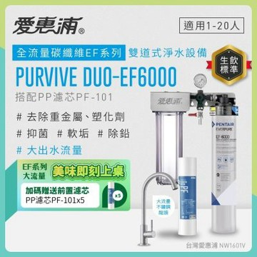 EVERPURE愛惠浦 櫥下型 PURVIVE Duo-EF6000大流量不鏽鋼龍頭兩道式生飲淨水器(前置PP)