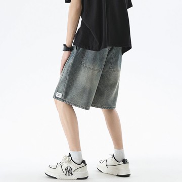 ??SIDEEFFECT男士潮牌牛仔寬松春夏季短褲美式休閑五分直筒五分褲子