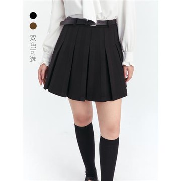 GW大碼女裝氣質百搭百褶裙A字短裙2025秋冬新款微胖mm毛呢半身裙