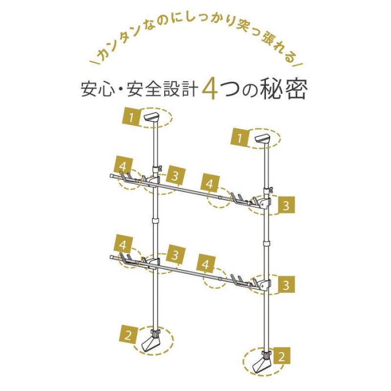 daim 窓枠用 つっぱりランドリーセット Lサイズ 高さ180cm 230cm 幅1.1