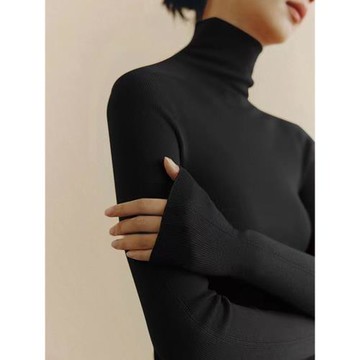 高級感黑色高領針織打底衫女秋冬冷淡系正肩修身軟糯毛衣內搭上衣