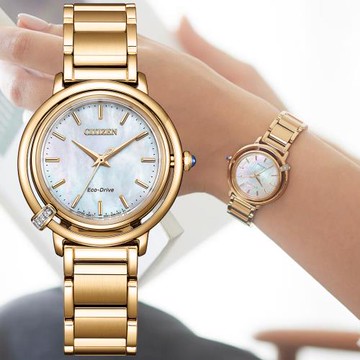 CITIZEN星辰 L系列 光動能 優雅白蝶貝腕錶 EM1093-61D