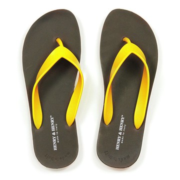 義大利進口FLIPPER栗色x萊姆黃人字夾腳拖鞋