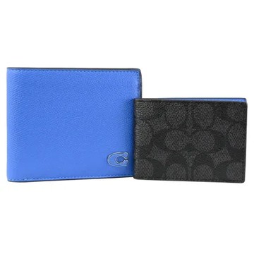 COACH CJ880 經典C LOGO皮革附活動夾/對開短夾.藍